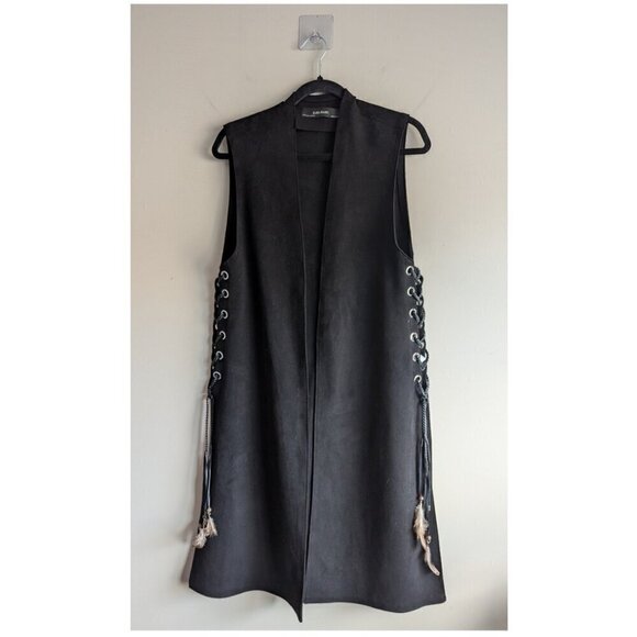 Zara Faux Suede Waist Coat with lace up strings with feathers - Picture 5 of 10